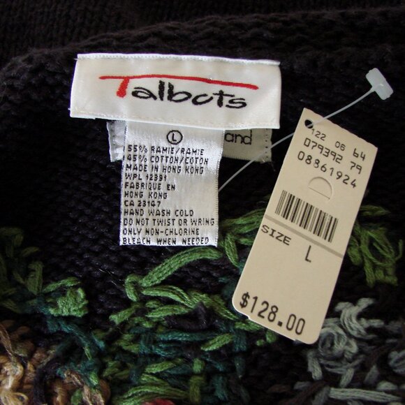 Talbots Hand Knit Chunky Cardigan Sweater Floral Tapestry Cottagecore NEW Large - Picture 3 of 16